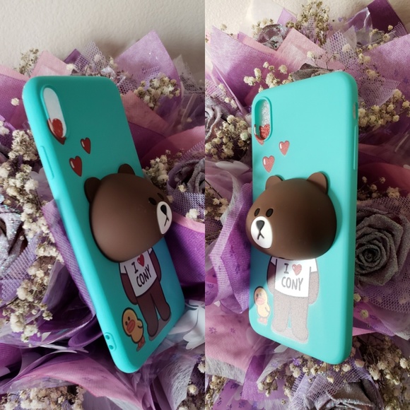 IPHONE X/XS LINE BROWN BEAR CUTE 3D CASE - Picture 4 of 8